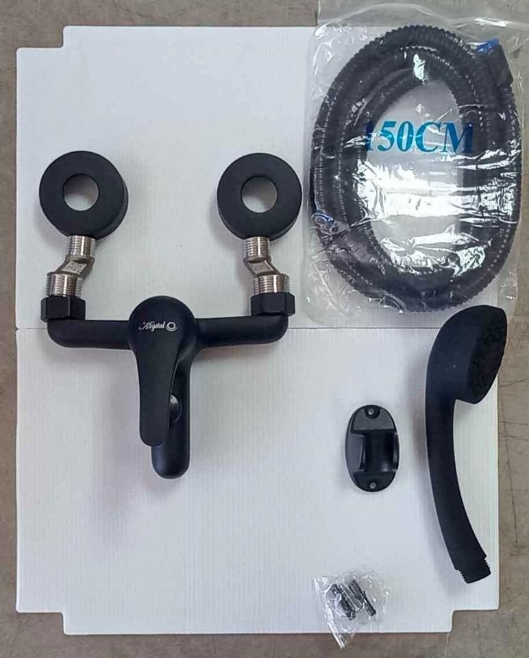 Brass Matt Black Bath Mixer - Krystal