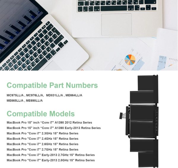 Battery for Macbook pro 15" A1417, A1398 11.42V ( Mid 12 Early 23 ) - Image 2